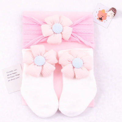 Baby Doll Floral Bow Headband & Socks Set